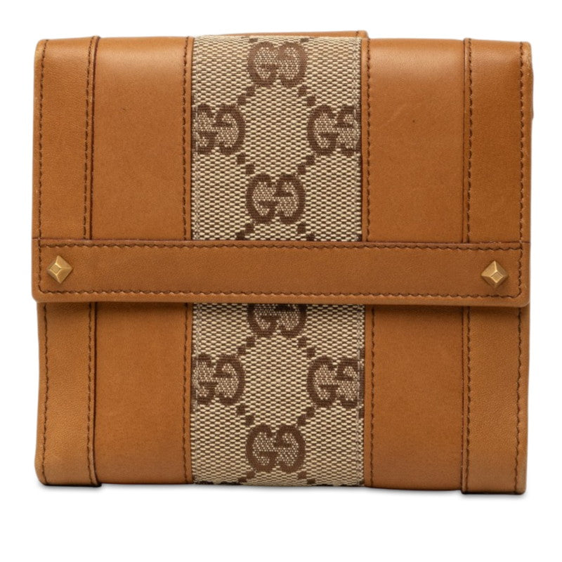 グッチ GGキャンバス Wホック 二つ折り財布 120927 ベージュ ブラウン レザー キャンバス レディース GUCCI 中古
