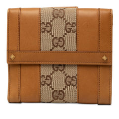 グッチ GGキャンバス Wホック 二つ折り財布 120927 ベージュ ブラウン レザー キャンバス レディース GUCCI 中古