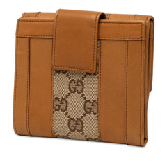 グッチ GGキャンバス Wホック 二つ折り財布 120927 ベージュ ブラウン レザー キャンバス レディース GUCCI 中古