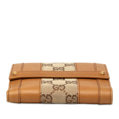 グッチ GGキャンバス Wホック 二つ折り財布 120927 ベージュ ブラウン レザー キャンバス レディース GUCCI 中古