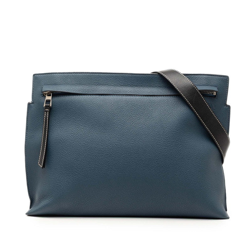 ロエベ アナグラム Tメッセンジャーバッグ 斜め掛け バイカラー ショルダーバッグ ネイビー レザー メンズ LOEWE 【中古】