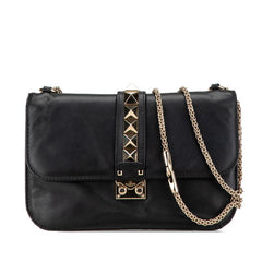 ヴァレンチノ ロックスタッズ チェーン ショルダーバッグ ブラック レザー レディース Valentino 【中古】
