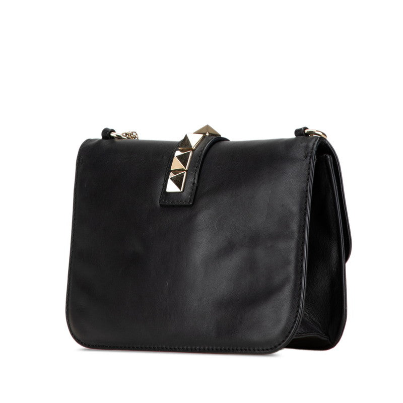 ヴァレンチノ ロックスタッズ チェーン ショルダーバッグ ブラック レザー レディース Valentino 【中古】