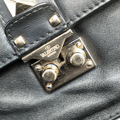 ヴァレンチノ ロックスタッズ チェーン ショルダーバッグ ブラック レザー レディース Valentino 【中古】