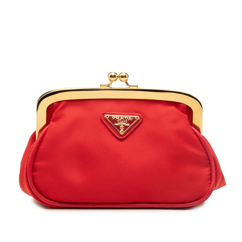 プラダ 三角ロゴプレート がま口 コインケース 小銭入れ ポーチ 1M1179 レッド テスートナイロン レディース PRADA 【中古】