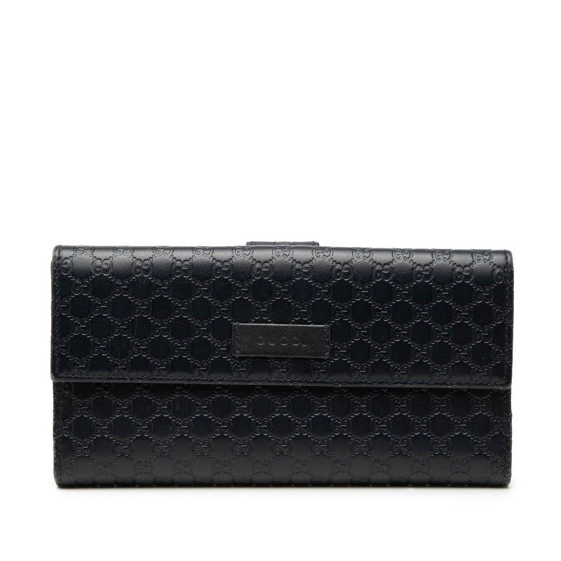 グッチ マイクログッチシマ 長財布 449393 ネイビー レザー レディース GUCCI 【中古】