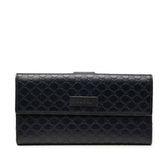 グッチ マイクログッチシマ 長財布 449393 ネイビー レザー レディース GUCCI 【中古】