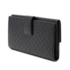 グッチ マイクログッチシマ 長財布 449393 ネイビー レザー レディース GUCCI 【中古】