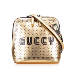 グッチ × SEGA GUCCY プリント ショルダーバッグ 511189 ゴールド ブラック レザー レディース GUCCI 【中古】