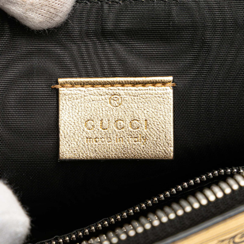 グッチ × SEGA GUCCY プリント ショルダーバッグ 511189 ゴールド ブラック レザー レディース GUCCI 【中古】