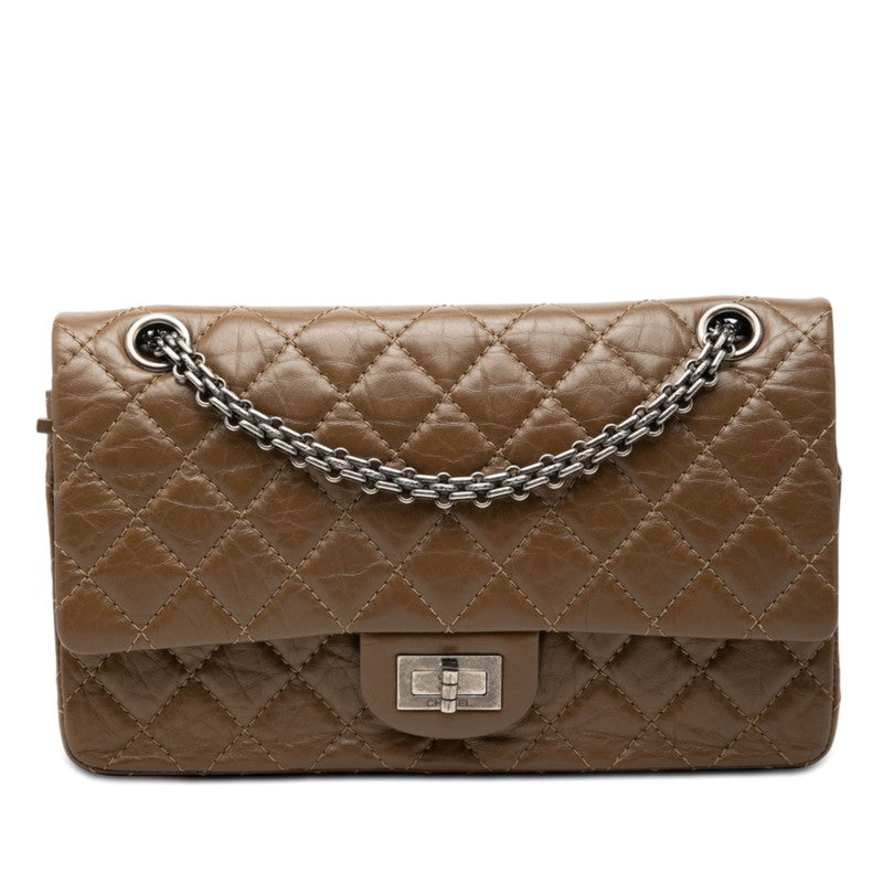 シャネル マトラッセ 2.55 ダブルフラップ チェーン ショルダーバッグ ブラウン レザー レディース CHANEL 【中古】