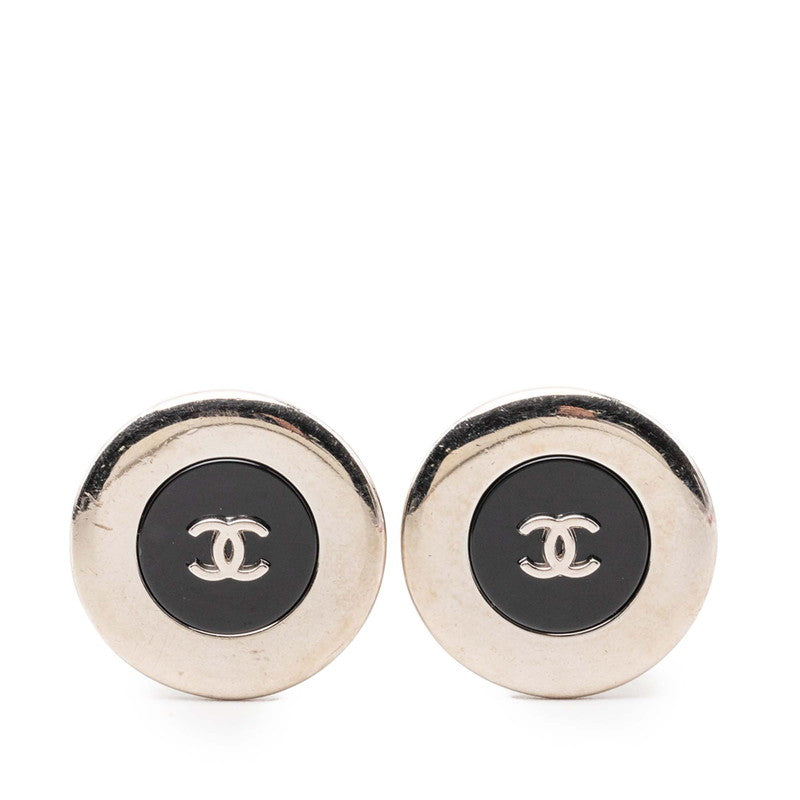 シャネル ココマーク ヴィンテージ ラウンド イヤリング 97A シルバー ブラック 黒 メタル カラーストーン レディース CHANEL 【中古】