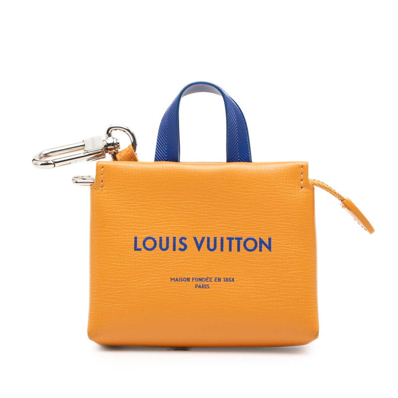 ルイ ヴィトン バッグチャーム LV ミニ ショッパー チャーム キーホルダー M02699 オレンジ ブルー レザー メタル レディース LOUIS VUITTON 【中古】