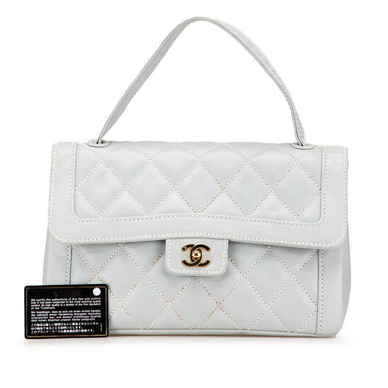 シャネル マトラッセ ワイルドステッチ ココマーク ハンドバッグ ブルー ラムスキン レディース CHANEL 【中古】