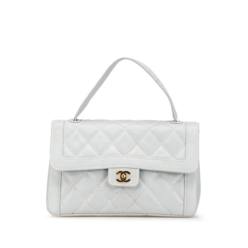 シャネル マトラッセ ワイルドステッチ ココマーク ハンドバッグ ブルー ラムスキン レディース CHANEL 【中古】