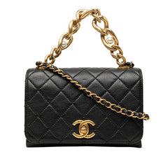シャネル ココマーク マトラッセ チェーン ショルダーバッグ ブラック ゴールド カーフ フェイクパール レディース CHANEL 中古