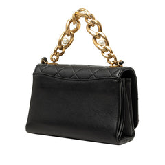 シャネル ココマーク マトラッセ チェーン ショルダーバッグ ブラック ゴールド カーフ フェイクパール レディース CHANEL 中古