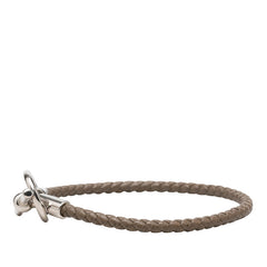エルメス グレナン 編み込み ブレスレット 腕回り17cm シルバー ベージュ レザー メタル レディース HERMES 中古