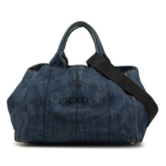 プラダ 三角ロゴプレート カナパ ハンドバッグ ショルダーバッグ 2WAY 1BG642 ブルー デニム レディース PRADA 中古
