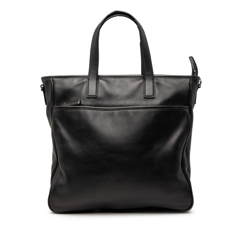 プラダ 三角ロゴプレート トートバッグ ハンドバッグ ブラック レザー メンズ PRADA 【中古】