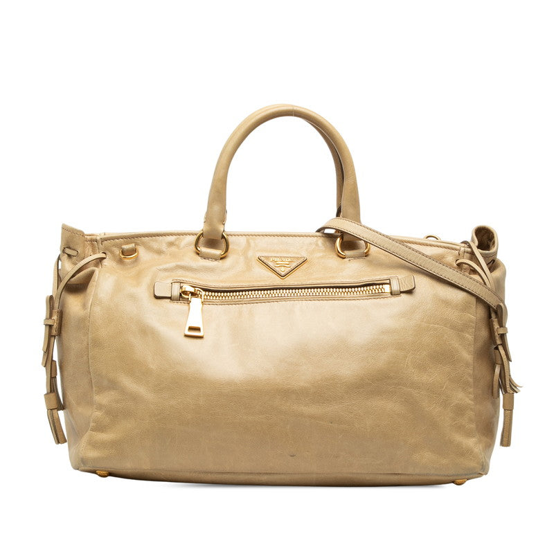プラダ 三角ロゴプレート ハンドバッグ ショルダーバッグ 2WAY ベージュ系 レザー レディース PRADA 【中古】