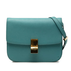 セリーヌ クラシックボックス ミディアム 斜め掛け ショルダーバッグ ライトブルー レザー レディース CELINE 【中古】