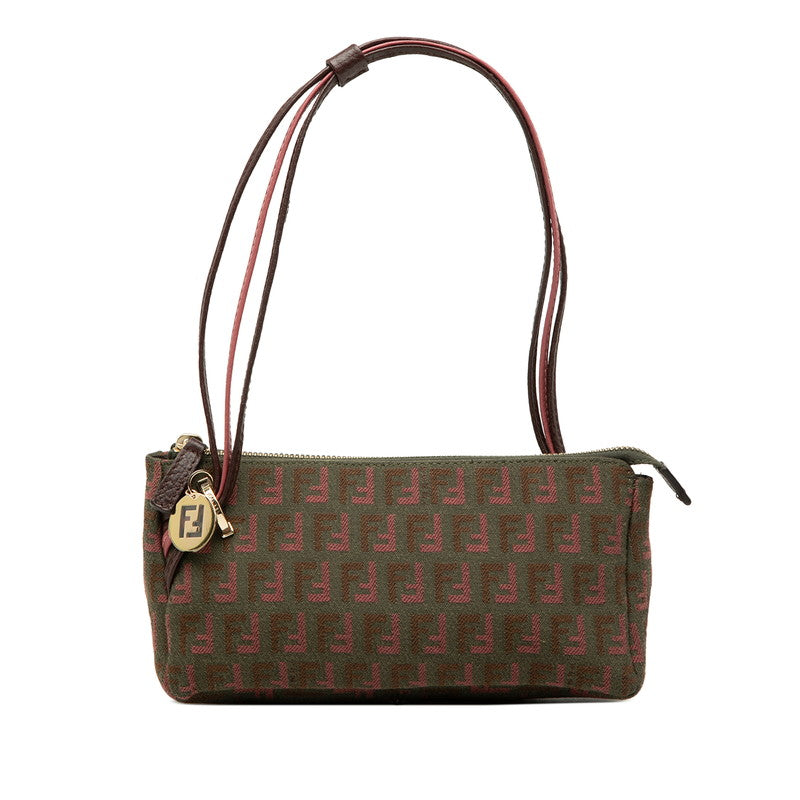 フェンディ ズッキーノ ハンドバッグ ポーチ 8BR513 カーキグリーン ブラウン ピンク キャンバス レザー レディース FENDI 【中古】
