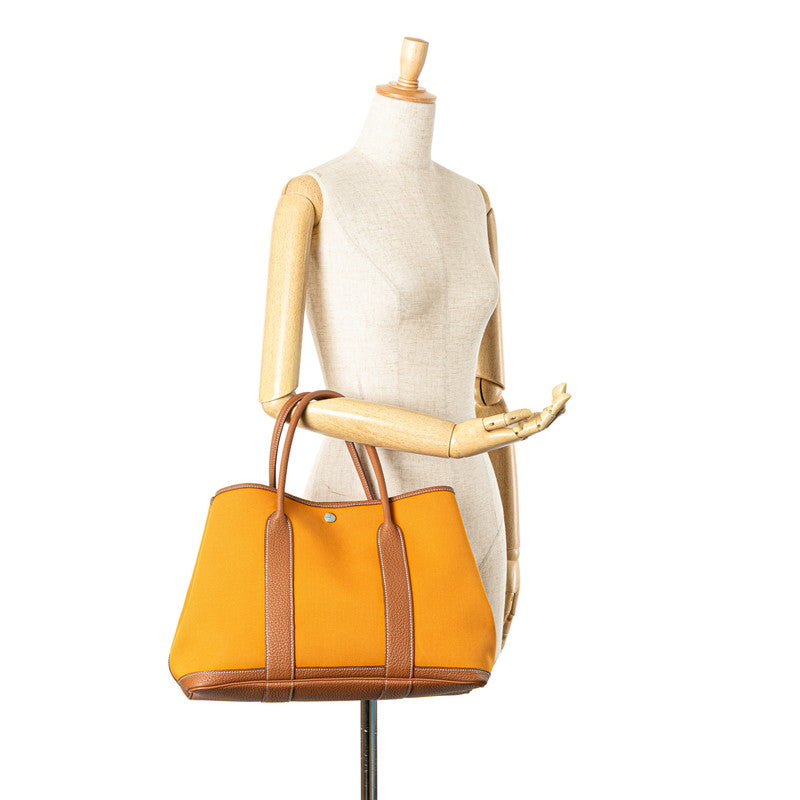 エルメス ガーデンパーティPM ハンドバッグ トートバッグ サフラン ゴールド ネゴンダ トワルオフィシエ レディース HERMES 【中古】