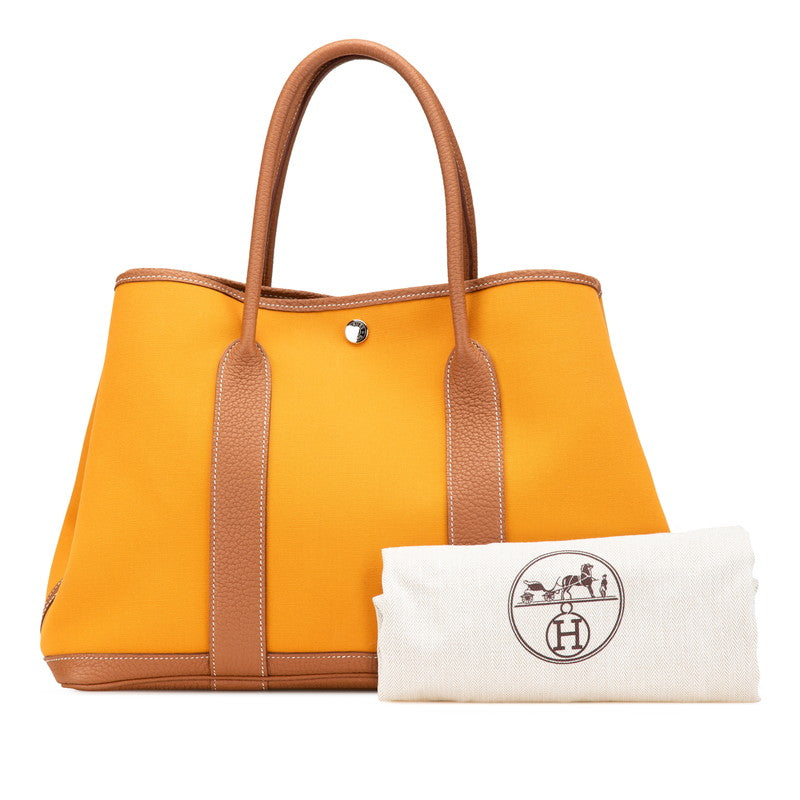 エルメス ガーデンパーティPM ハンドバッグ トートバッグ サフラン ゴールド ネゴンダ トワルオフィシエ レディース HERMES 【中古】
