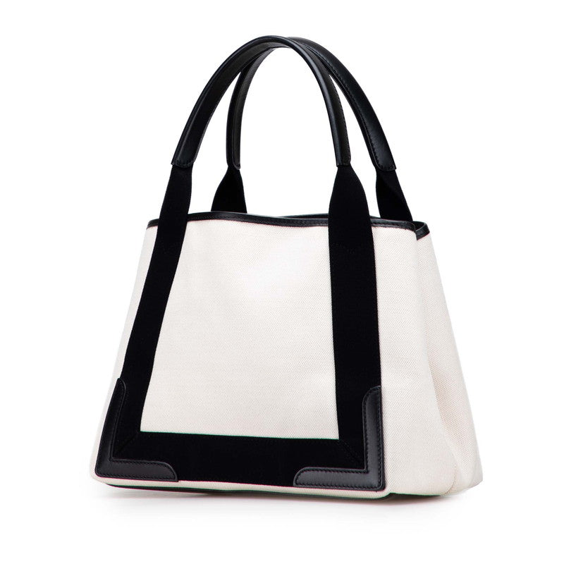 バレンシアガ ネイビーカバス S ハンドバッグ 339933 アイボリー ブラック キャンバス レザー レディース BALENCIAGA 【中古】