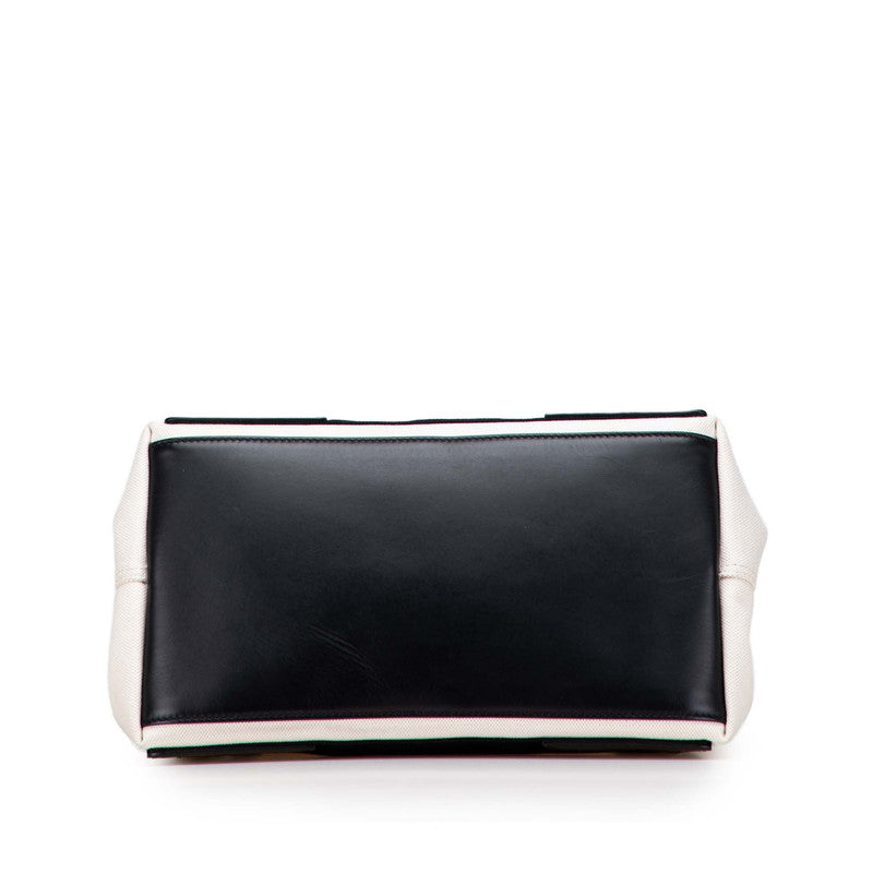 バレンシアガ ネイビーカバス S ハンドバッグ 339933 アイボリー ブラック キャンバス レザー レディース BALENCIAGA 【中古】