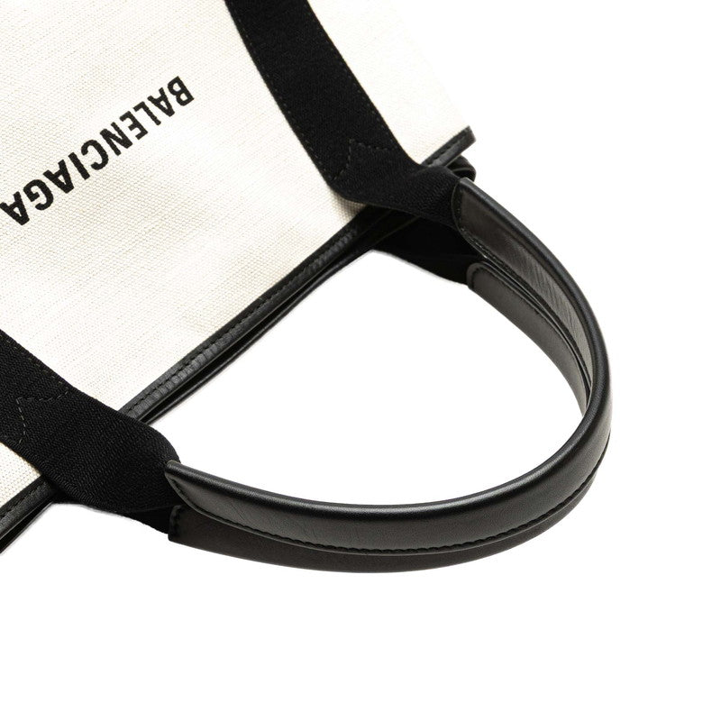 バレンシアガ ネイビーカバス S ハンドバッグ 339933 アイボリー ブラック キャンバス レザー レディース BALENCIAGA 【中古】