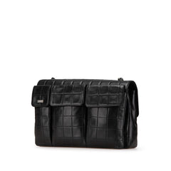 シャネル 2.55 チョコバー チェーン ショルダーバッグ ブラック ラムスキン レディース CHANEL 【中古】