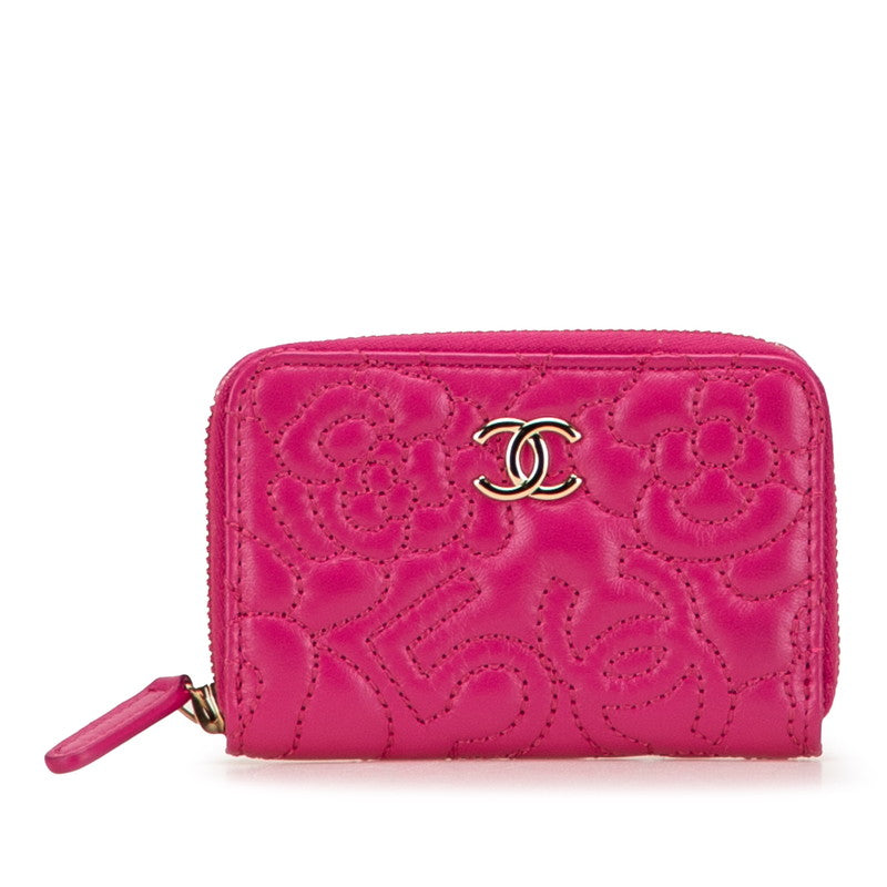 シャネル カメリア ココマーク No.5 コインケース カードケース 小銭入れ ピンク ラムスキン レディース CHANEL 【中古】