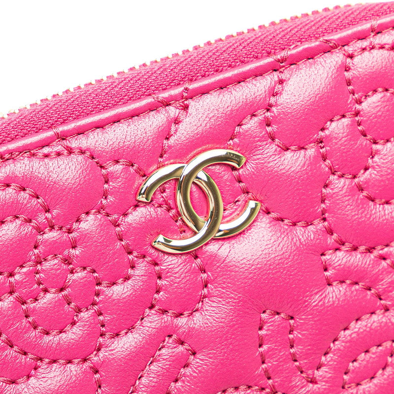 シャネル カメリア ココマーク No.5 コインケース カードケース 小銭入れ ピンク ラムスキン レディース CHANEL 【中古】