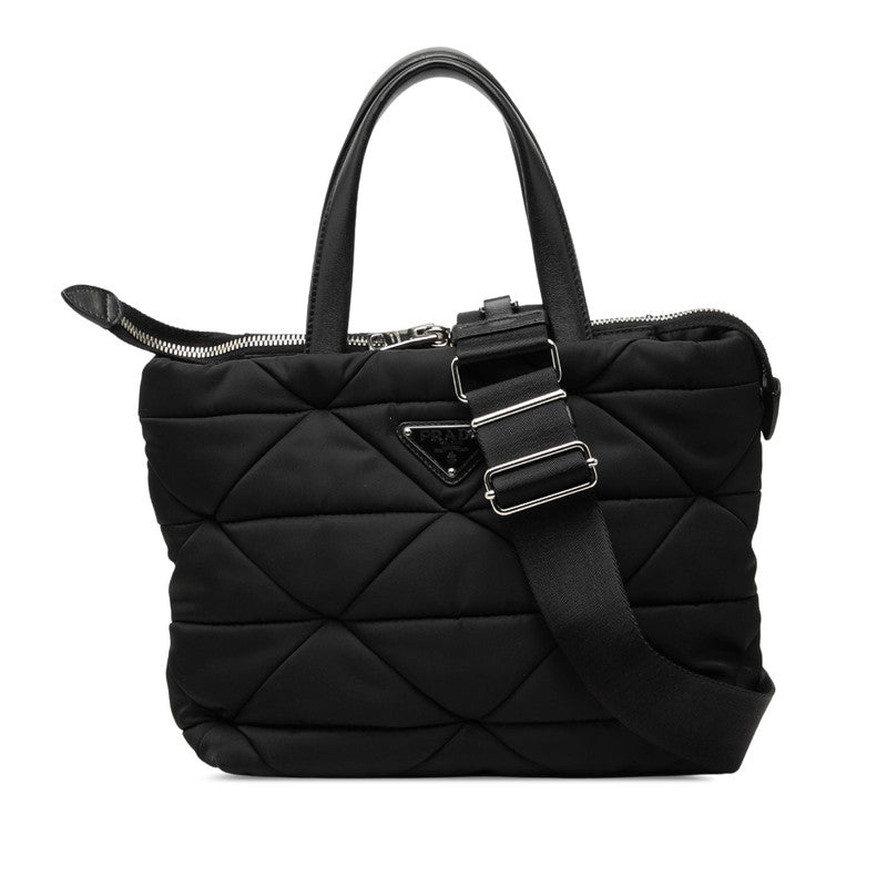 プラダ 三角ロゴプレート Re-Nylon スモール パデッド ショルダーバッグ トートバッグ 2WAY 1BG373 ブラック ナイロン レディース PRADA 【中古】