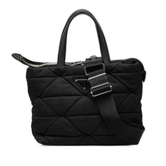 プラダ 三角ロゴプレート Re-Nylon スモール パデッド ショルダーバッグ トートバッグ 2WAY 1BG373 ブラック ナイロン レディース PRADA 【中古】