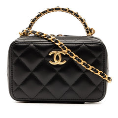 シャネル マトラッセ ココマーク ハンドバッグ バニティバッグ ミニ チェーンショルダー ブラック ゴールド ラムスキン レディース CHANEL 【中古】