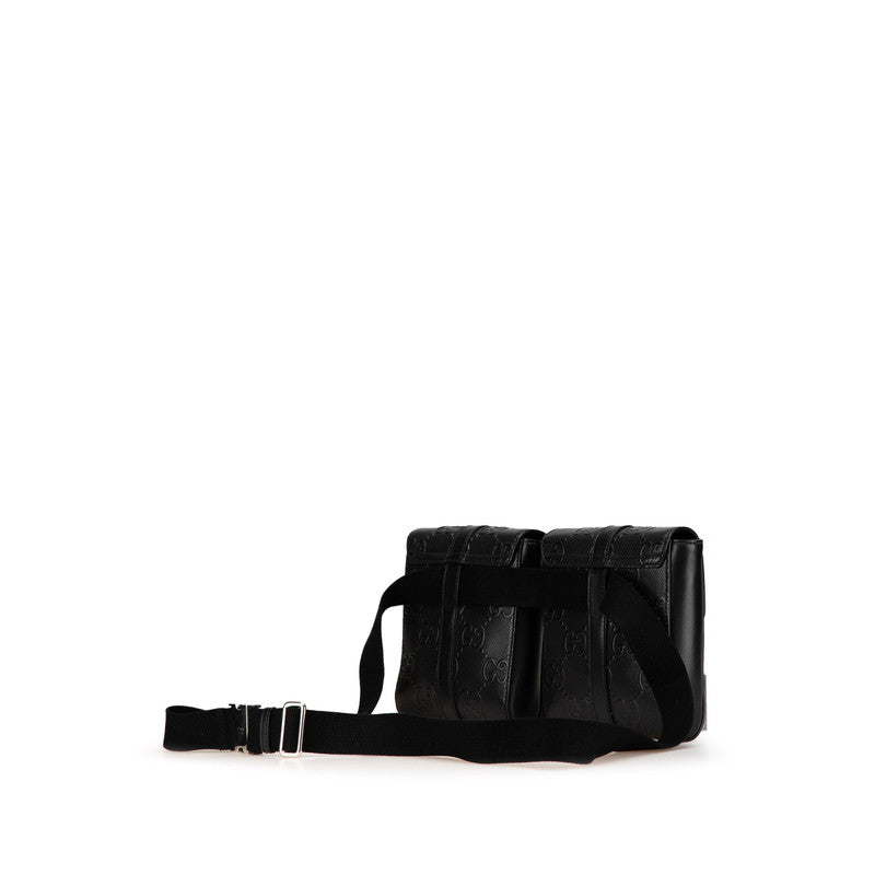 グッチ GGエンボス ウエストバッグ ウエストボーチ 631339 ブラック レザー レディース GUCCI 【中古】