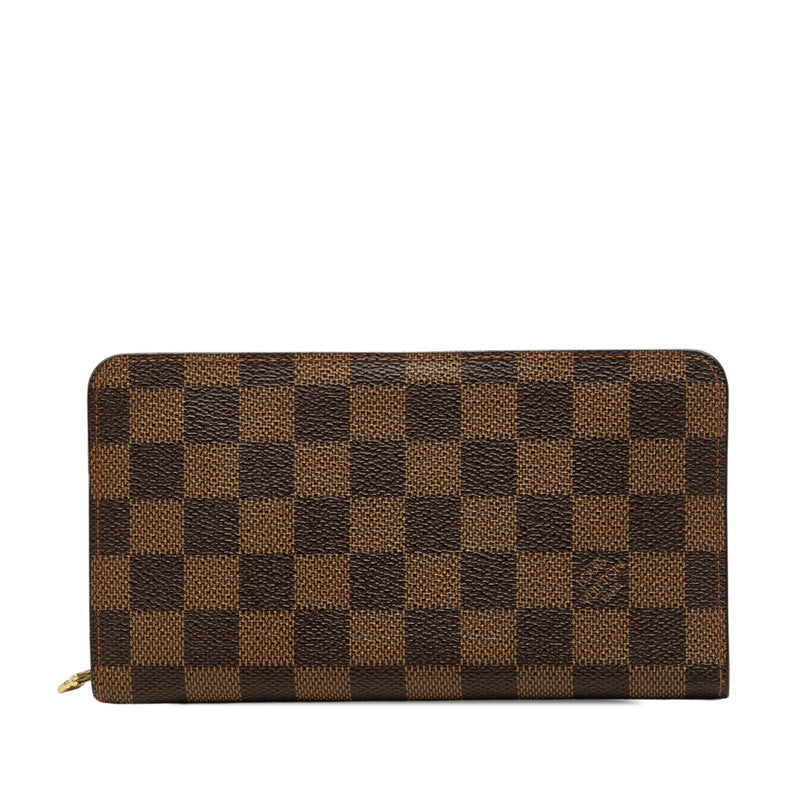 ルイ ヴィトン ダミエ ポルトモネ ジップ ラウンドファスナー 長財布 N61728 ブラウン PVC レザー レディース LOUIS VUITTON 【中古】