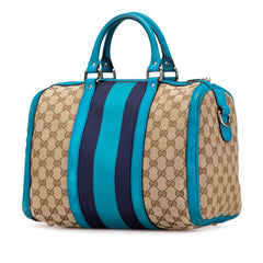 グッチ GGキャンバス ミニボストンバッグ ショルダーバッグ 2WAY 247205 ベージュ ブルー キャンバス レザー レディース GUCCI 【中古】