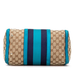 グッチ GGキャンバス ミニボストンバッグ ショルダーバッグ 2WAY 247205 ベージュ ブルー キャンバス レザー レディース GUCCI 【中古】