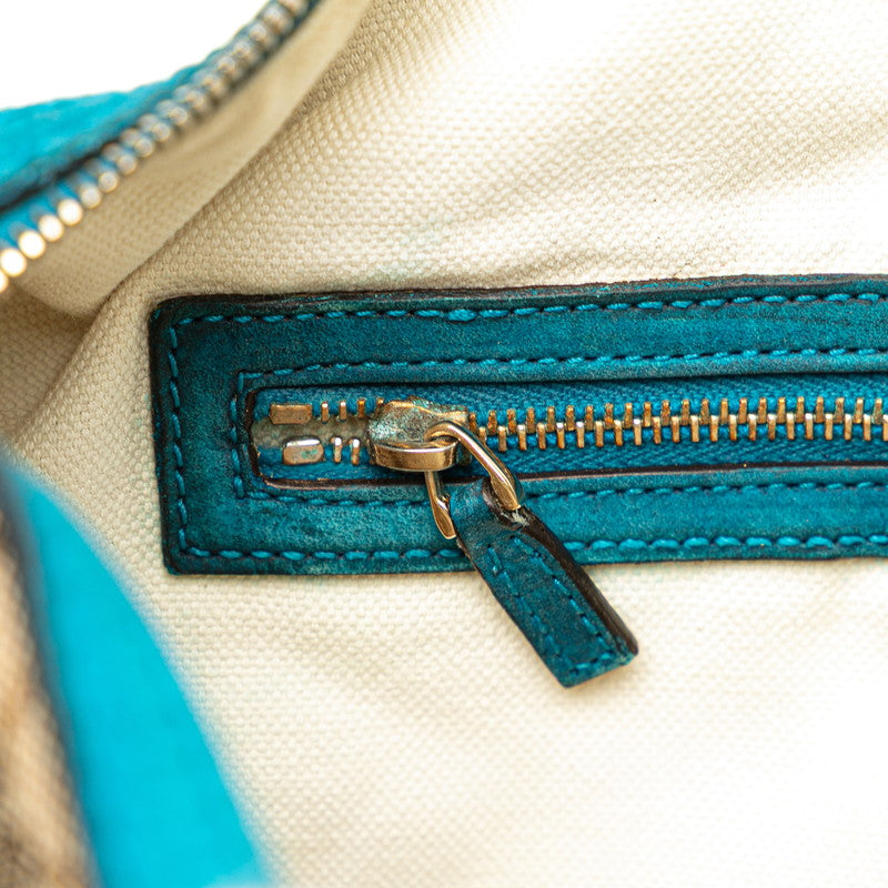 グッチ GGキャンバス ミニボストンバッグ ショルダーバッグ 2WAY 247205 ベージュ ブルー キャンバス レザー レディース GUCCI 【中古】