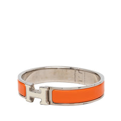 エルメス クリックH PM ブレスレット バングル シルバー オレンジ アイボリ メタル レディース HERMES 【中古】