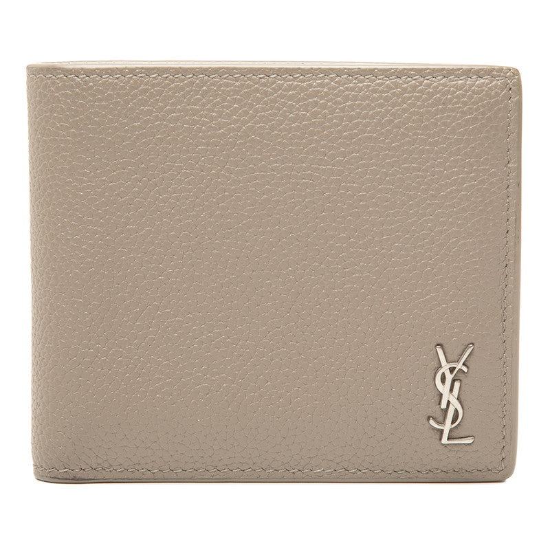 サンローラン タイニーカサンドラ YSLロゴ 二つ折り財布 610193 ベージュ系 レザー レディース SAINT LAURENT 【中古】