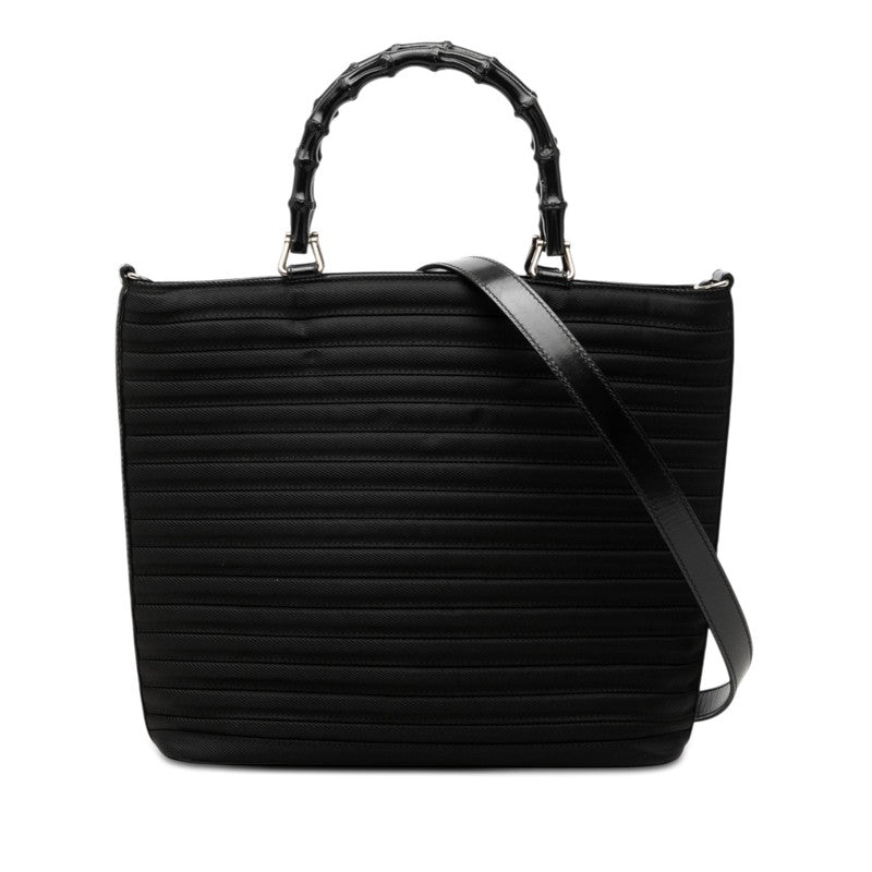 グッチ バンブー トートバッグ ショルダーバッグ 2WAY 00019980588 ブラック ナイロン レザー レディース GUCCI 【中古】