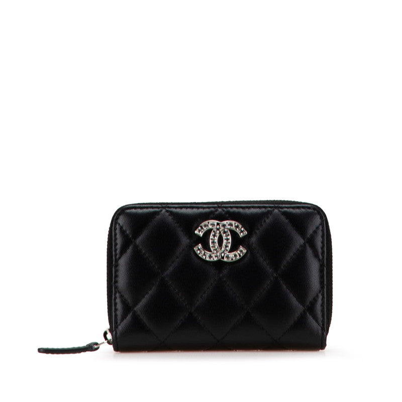 シャネル ココマーク ジップコインパース コインケース ブラック ラムスキン ラインストーン レディース CHANEL 【中古】