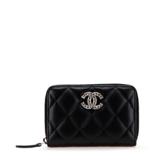 シャネル ココマーク ジップコインパース コインケース ブラック ラムスキン ラインストーン レディース CHANEL 【中古】