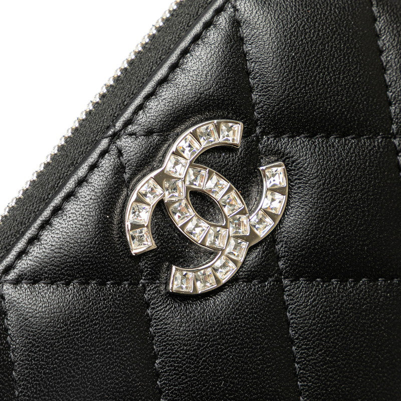 シャネル ココマーク ジップコインパース コインケース ブラック ラムスキン ラインストーン レディース CHANEL 【中古】