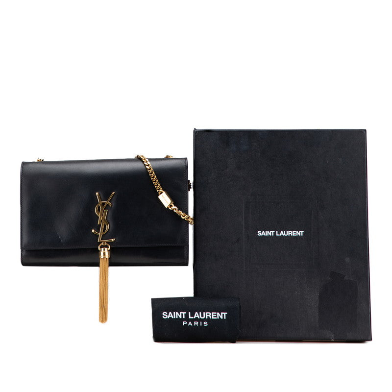 サンローラン YSLロゴ タッセル チェーンショルダーバッグ ブラック レザー レディース SAINT LAURENT 【中古】